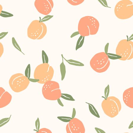 Vector seamless pattern with peaches. Trendy hand drawn textures.のイラスト素材