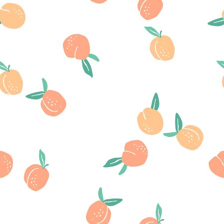Vector seamless pattern with peaches. Trendy hand drawn textures.のイラスト素材