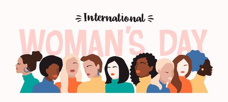 International Womens Day. Vector illustration of women with different skin colors.のイラスト素材