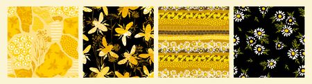 Seamless patterns with bee. Trendy hand drawn textures.のイラスト素材