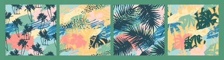 Seamless exotic patterns with tropical plants and artistic background.のイラスト素材