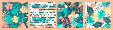 Seamless exotic patterns with tropical plants and artistic background.のイラスト素材