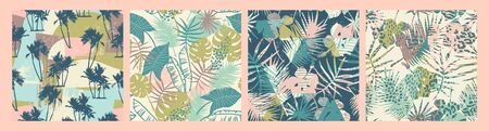 Seamless exotic patterns with tropical plants and artistic background.のイラスト素材