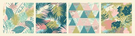 Seamless exotic patterns with tropical plants and artistic background.のイラスト素材