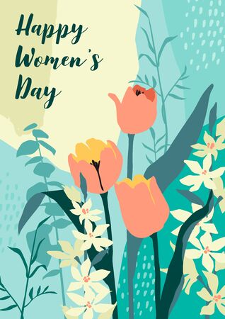 International Women s Day. Vector template with bouquet of flowersのイラスト素材