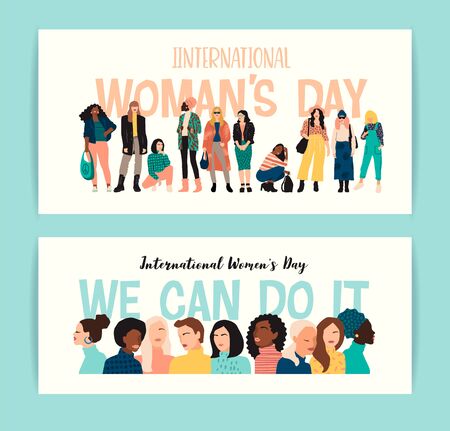 International Womens Day. Vector illustration of abstract women with different skin colors.のイラスト素材