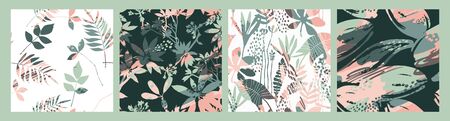 Abstract floral seamless patterns with trendy hand drawn texturesのイラスト素材