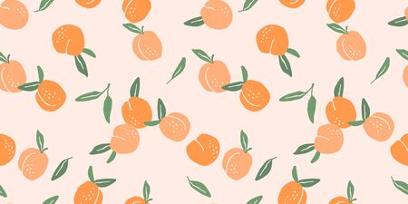 Vector seamless pattern with peaches. Trendy hand drawn textures.のイラスト素材