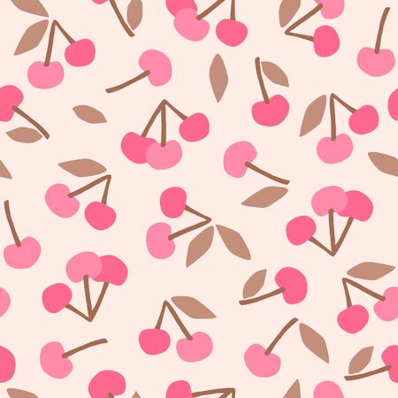 Vector seamless pattern with cherry. Trendy hand drawn textures.のイラスト素材