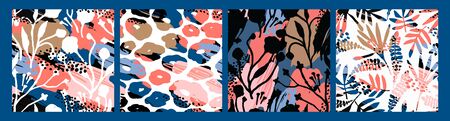 Abstract floral seamless patterns with trendy hand drawn texturesのイラスト素材