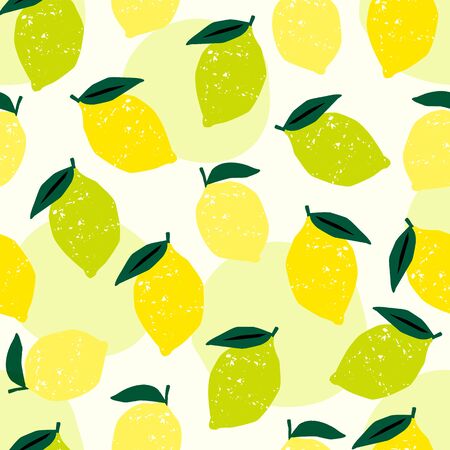 Vector seamless pattern with lemons and limes. Trendy hand drawn textures.のイラスト素材