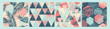 Set of tropical and sea seamless patterns with hand texture and geometric elements.の写真素材