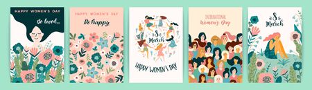 International Women s Day. Vector templates with cute women.の写真素材