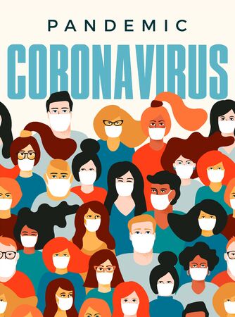 Coronavirus pandemic. 2019-nCoV. Vector illustration of people in white medical face mask.のイラスト素材