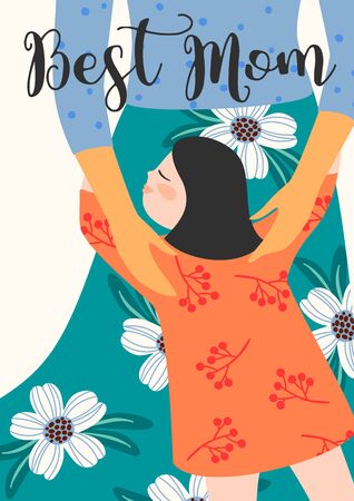 Happy Mothers Day. Vector illustration with women and child. Design element for card, poster, banner, and other use.のイラスト素材