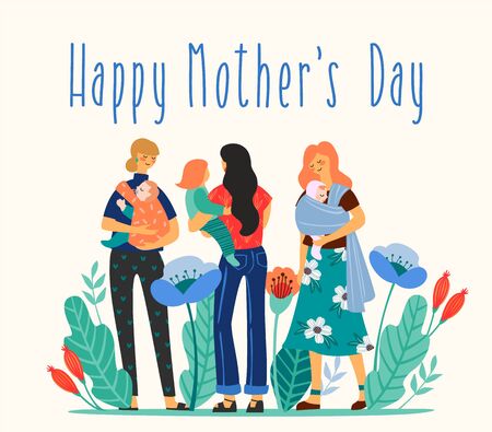 Happy Mothers Day. Vector illustration with women and children.のイラスト素材