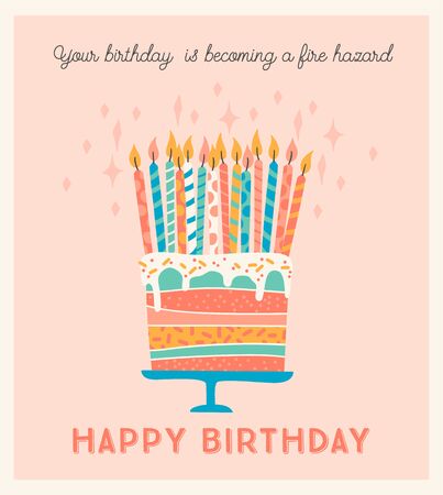 Happy Birthday. Vector illustration of cake with candles. Design templateのイラスト素材