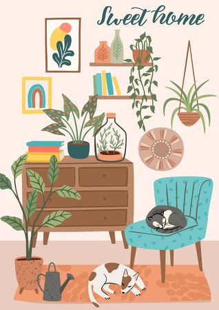Stay at home. Cozy room interior. Vector illustration.のイラスト素材