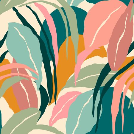 Artistic seamless pattern with abstract leaves. Modern design.のイラスト素材