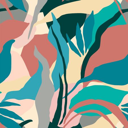 Artistic seamless pattern with abstract leaves. Modern design.のイラスト素材