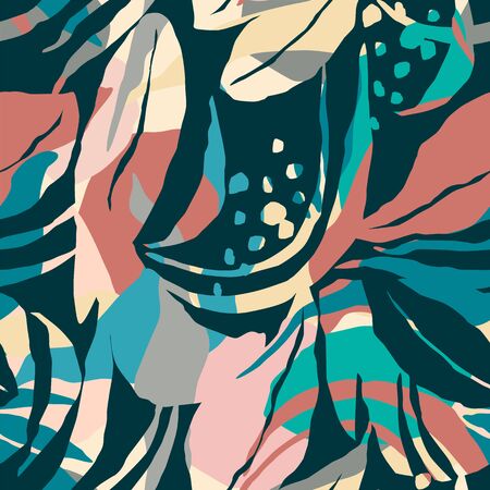 Artistic seamless pattern with abstract leaves. Modern design.のイラスト素材