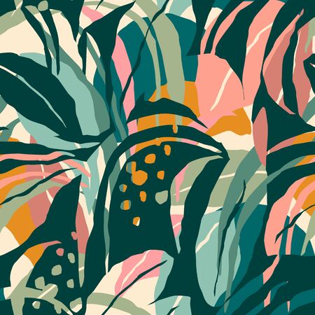 Artistic seamless pattern with abstract leaves. Modern design.のイラスト素材