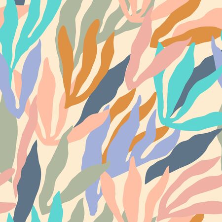 Artistic seamless pattern with abstract leaves. Modern design.のイラスト素材
