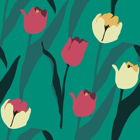 Artistic seamless pattern with abstract tulips. Modern designのイラスト素材