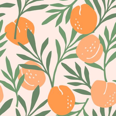 Vector seamless pattern with peaches. Trendy hand drawn textures.