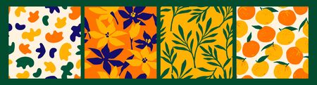 Artistic seamless pattern with abstract flowers and oranges.のイラスト素材