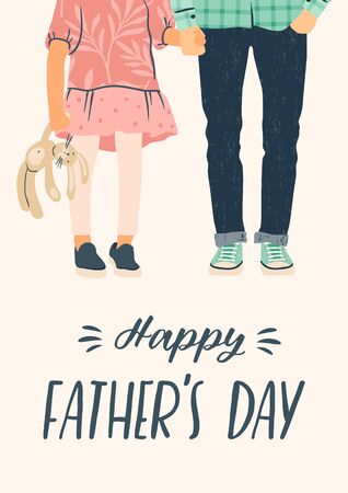 Happy Fathers Day. Vector illustration. Man holds the hand of child.のイラスト素材