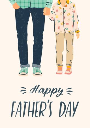 Happy Fathers Day. Vector illustration. Man holds the hand of child.のイラスト素材