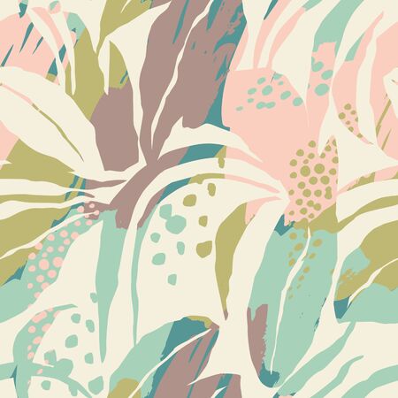Artistic seamless pattern with abstract leaves. Modern design.のイラスト素材