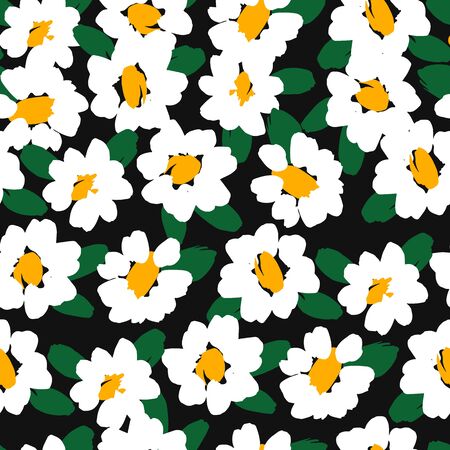 Abstract floral seamless pattern with chamomile. Trendy hand drawn textures.のイラスト素材