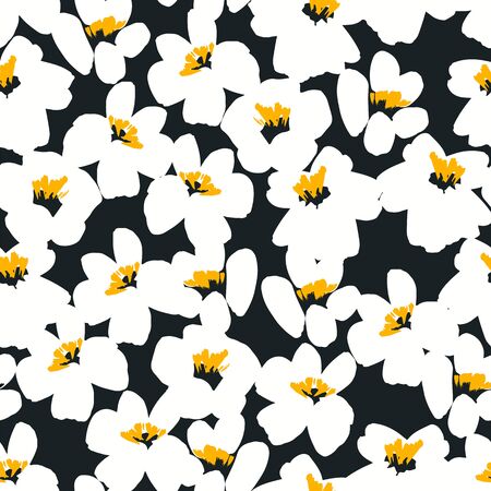 Abstract floral seamless pattern with chamomile. Trendy hand drawn textures.のイラスト素材
