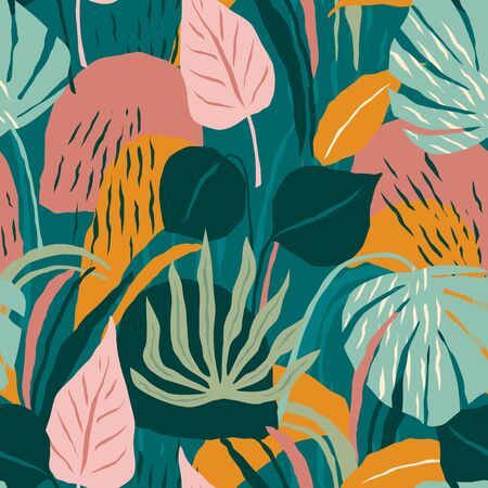 Artistic seamless pattern with abstract leaves. Modern designのイラスト素材