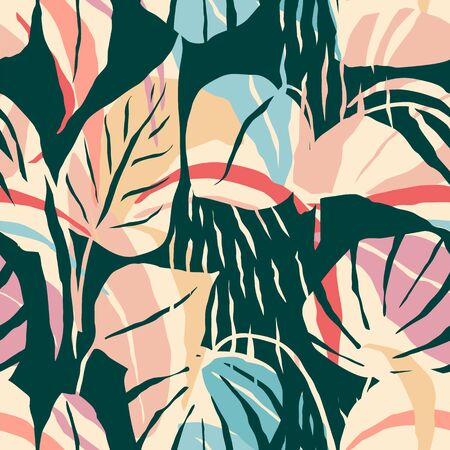 Artistic seamless pattern with abstract leaves. Modern designのイラスト素材