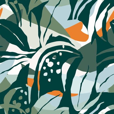 Artistic seamless pattern with abstract leaves. Modern designのイラスト素材