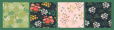 Floral abstract seamless patterns. Vector design for different surfases.のイラスト素材