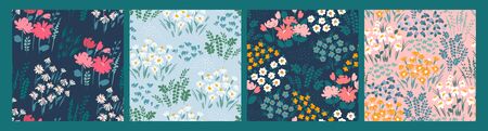 Floral abstract seamless patterns. Vector design for different surfases.のイラスト素材