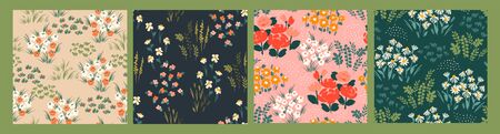 Floral abstract seamless patterns. Vector design for different surfases.のイラスト素材