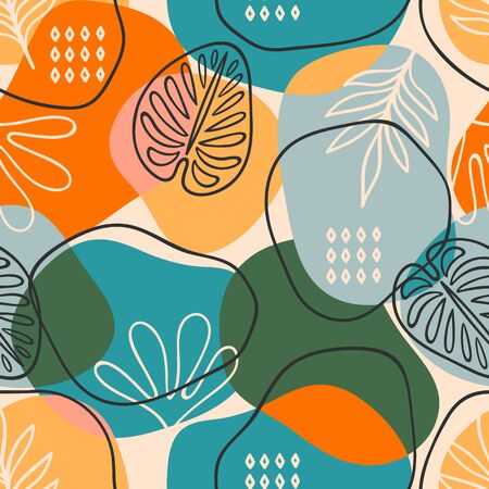 Artistic seamless pattern with abstract leaves. Modern designのイラスト素材