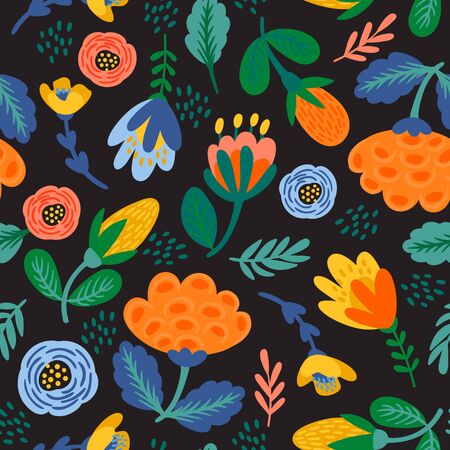 Folk floral seamless pattern. Modern abstract designのイラスト素材