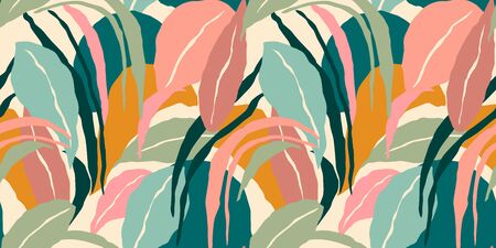 Artistic seamless pattern with abstract leaves. Modern designのイラスト素材