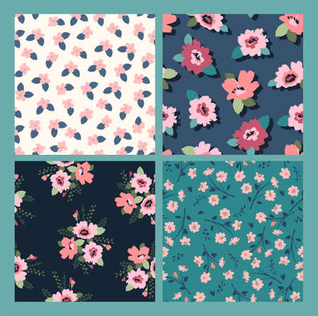 Floral abstract seamless patterns. Vector design for different surfases.のイラスト素材