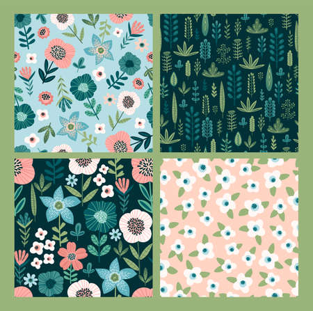 Floral abstract seamless patterns. Vector design for different surfases.のイラスト素材