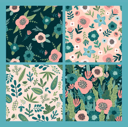 Floral abstract seamless patterns. Vector design for different surfases.のイラスト素材