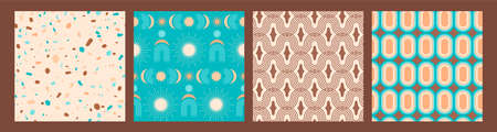 Abstract geometric collection of seamless patterns. Contemporary style. Modern design for paper, cover, fabric, interior decor and other users.のイラスト素材