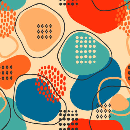 Simple geometric seamless pattern with abstract shapes. Trendy hand drawn textures.のイラスト素材