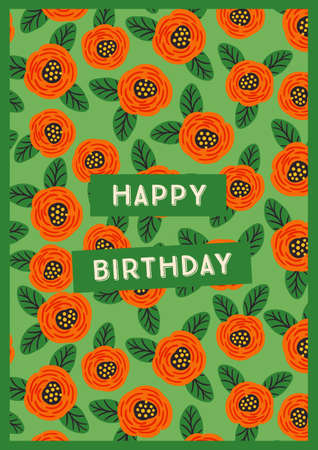 Happy Birthday. Vector illustration with cute flowers.のイラスト素材